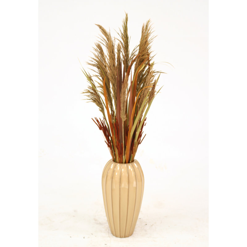 Distinctive Designs Faux Grass in Ceramic Vase Wayfair